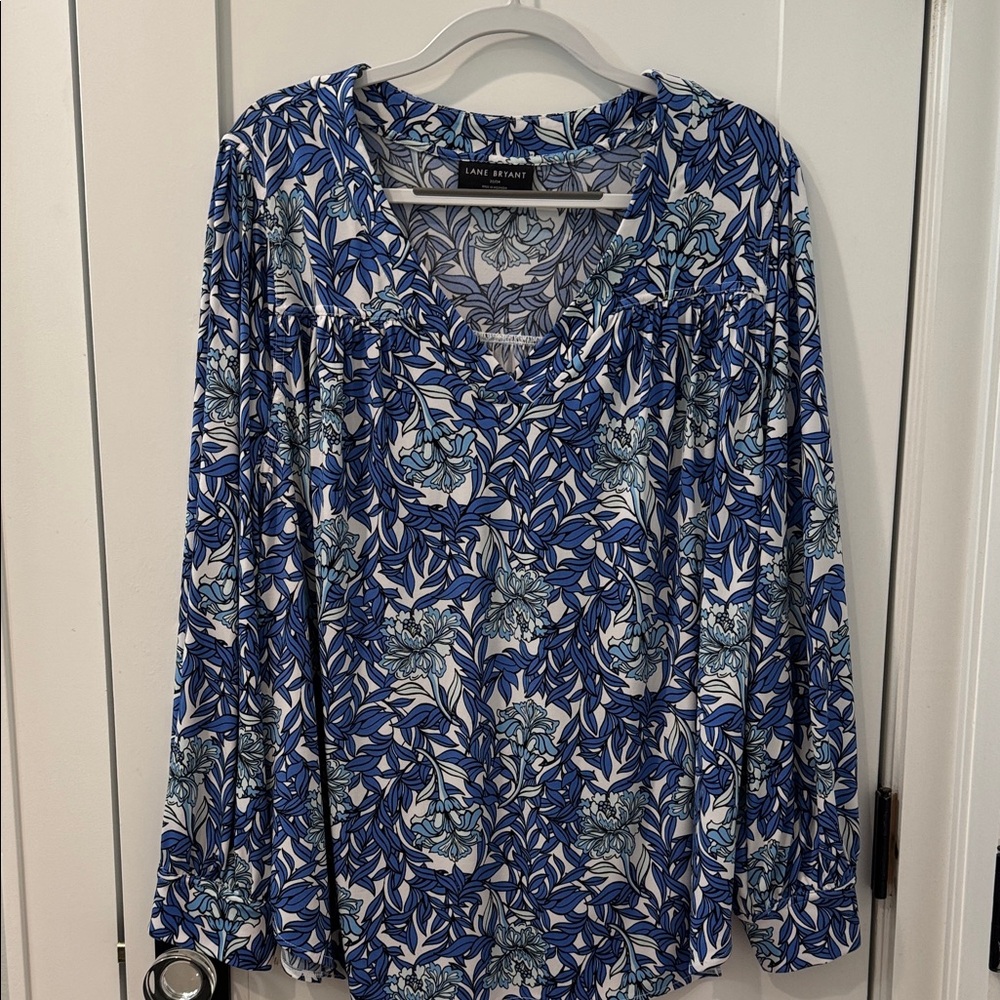 Lane Bryant Blue and White Floral Blouse